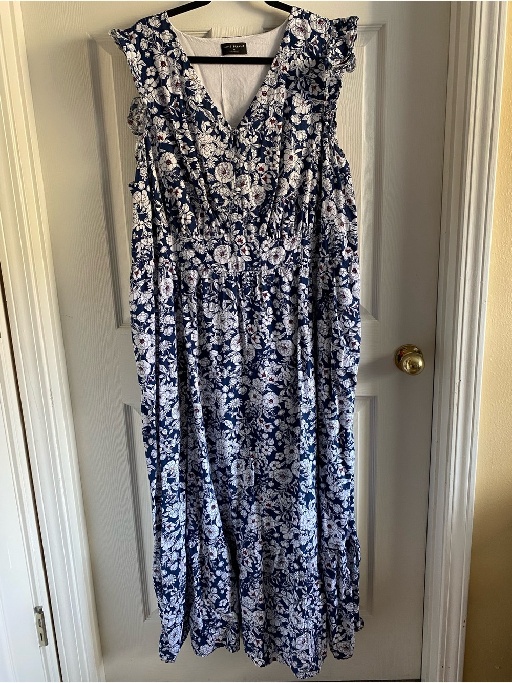 Lane Bryant Navy and White Floral V-Neck Maxi Dress